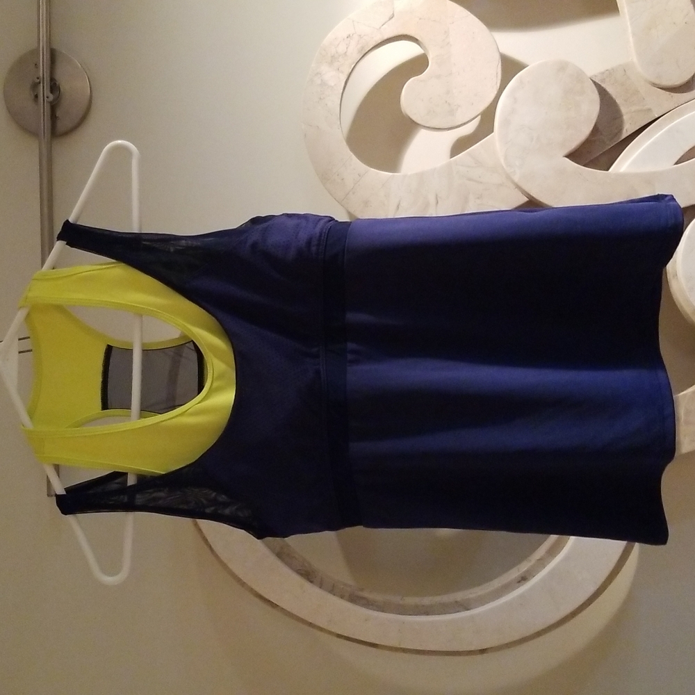 Small Lucky in Love Navy Yellow Mesh Top
